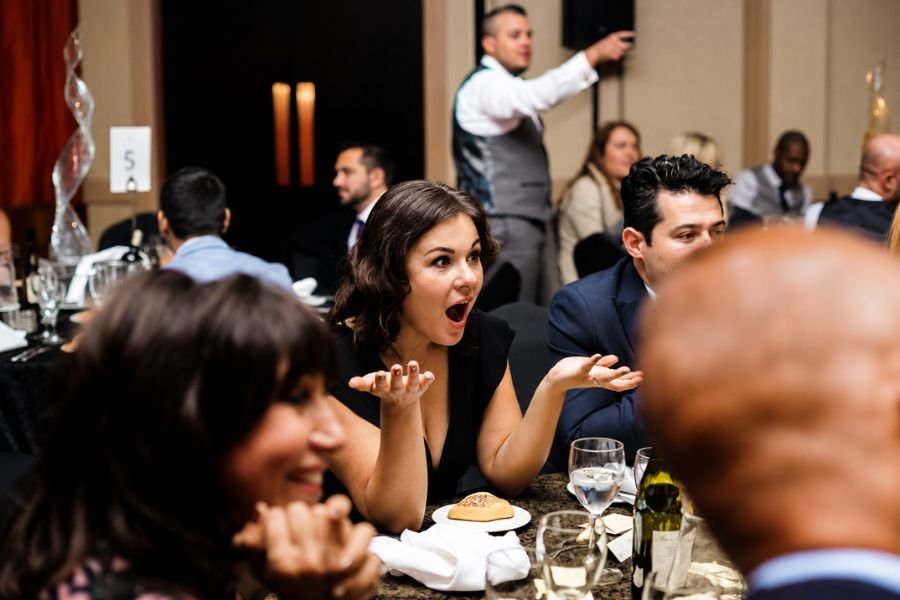 A mentalist revealing a guest's private thought at a corporate event